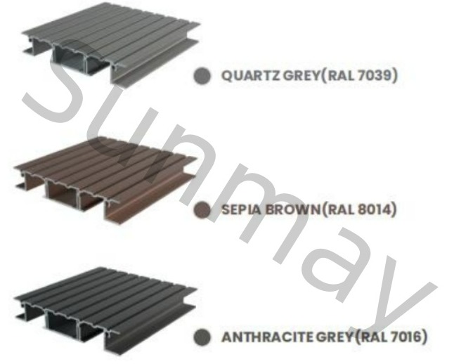 Stylish aluminium decking with 3D wood grain texture perfect for patios and outdoor spaces. Stylish aluminium decking with 3D wood grain texture perfect for patios and outdoor spaces.